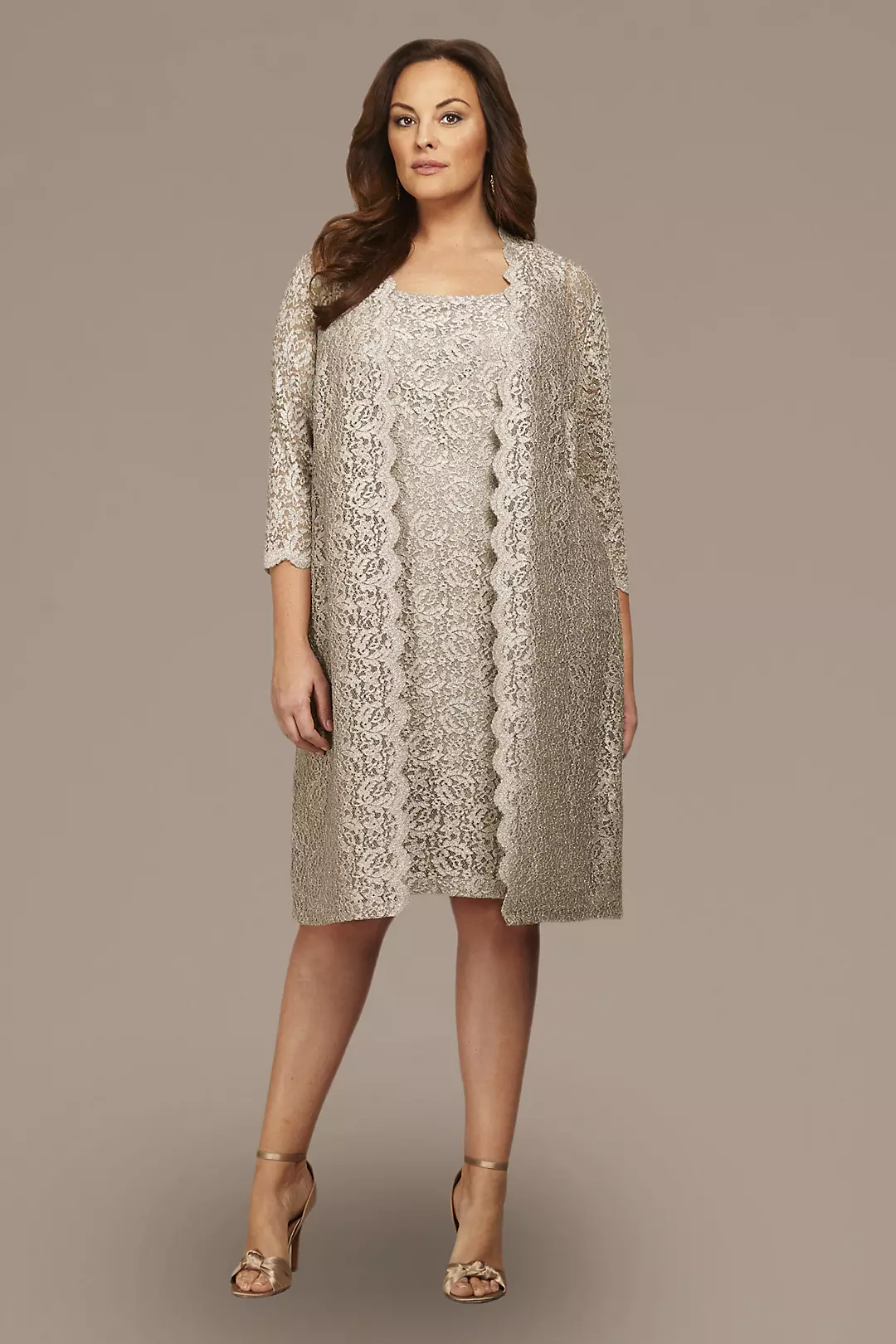 Knee-Length Plus Shift Dress with Matching Jacket | David's Knee-Length Plus Shift Dress with Matching Jacket | David's